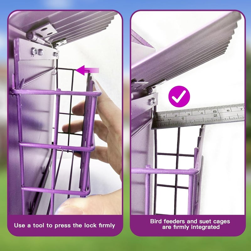 FlowaFoli Bird Feeders for Outdoors, Metal Bird Feeder with Double Suet Cage Weatherproof Metal Roof, 2 in 1 Mixed Seeds Suet Feeder, 4Lbs Large Capacity, Great for Finch、Cardinal、Chickadee（Purple） - Image 2